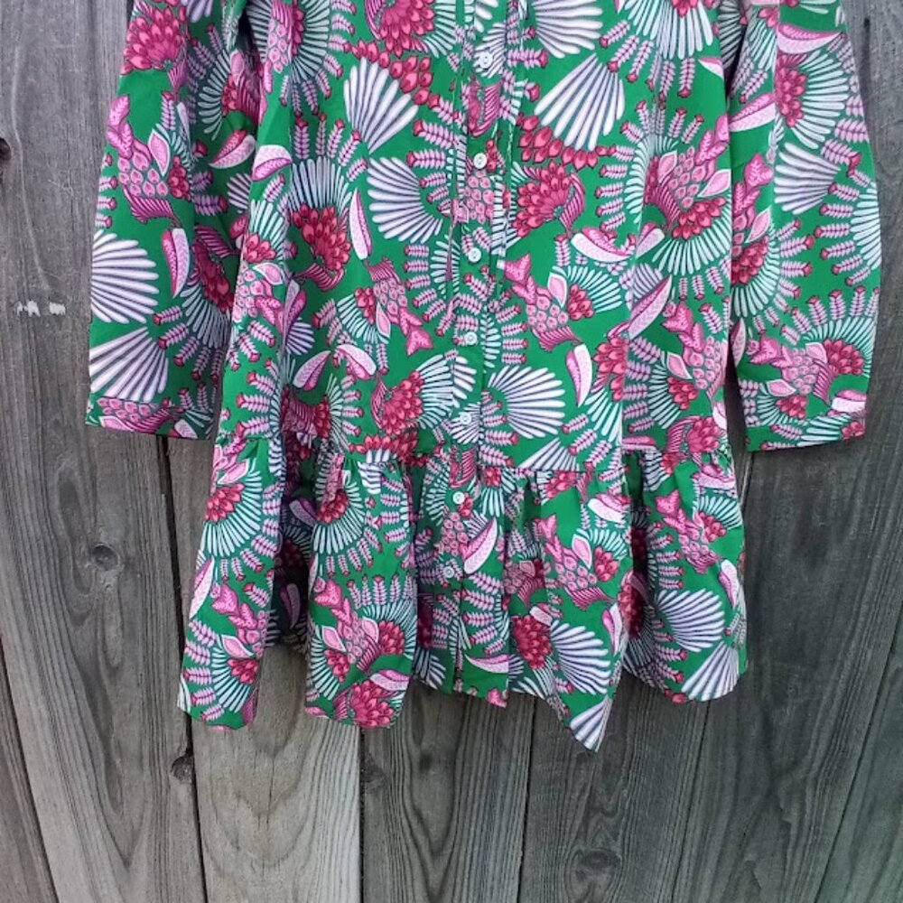 Michelle McDowell Toucan Tango Dress Women S Green Colored Tunic Poplin New - Picture 4 of 13